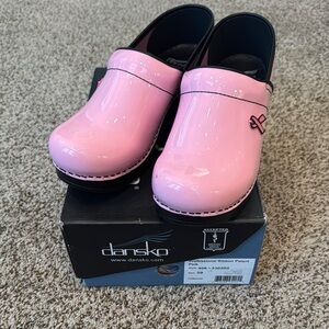Dansko Pink Ribbon Patent Clogs